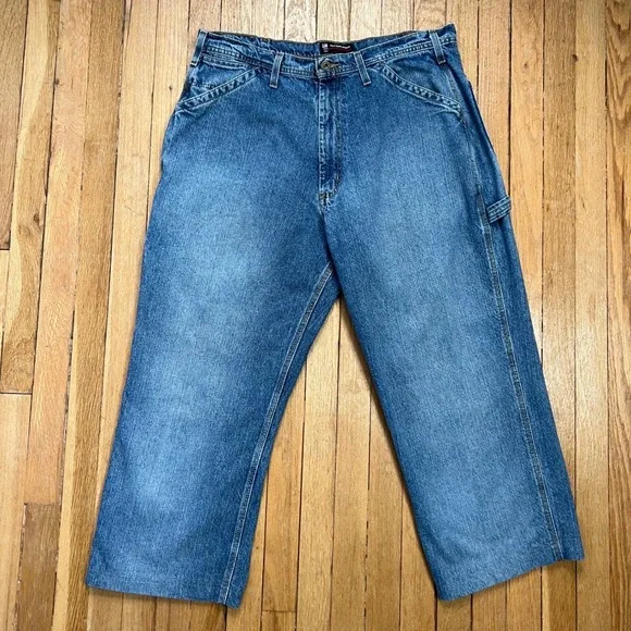Y2K Vintage‎ Polo Jeans Co Baggy Wide Leg Carpenter Crop Men's Size 37x26.5 READ